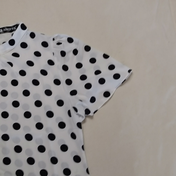 Allegra K Polkadot Bouse Modest Flutter Sleeves - Picture 3 of 10